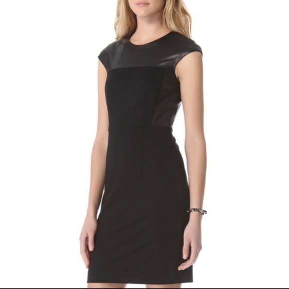 Theory Jada Leather Cap Sleeve Jersey Shealth Dress Size 2 - Picture 1 of 10